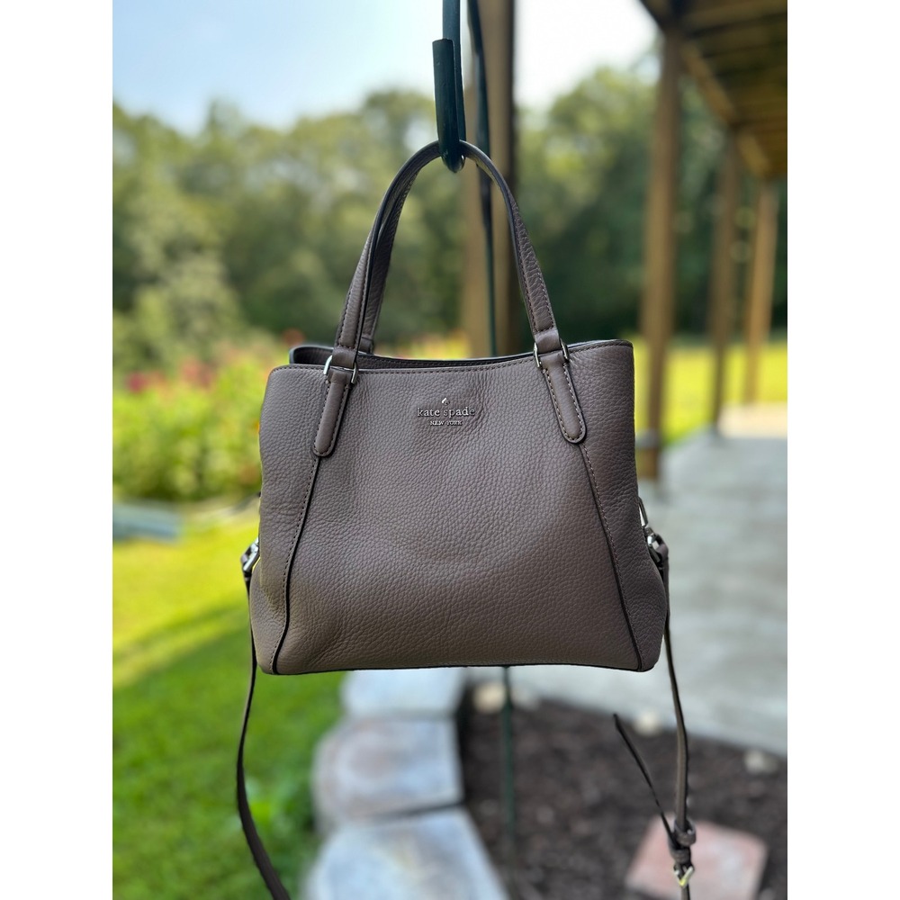 Kate Spade Jackson Bag Med Satchel Taupe Pebbled Leather Crossbody 3 Compartment